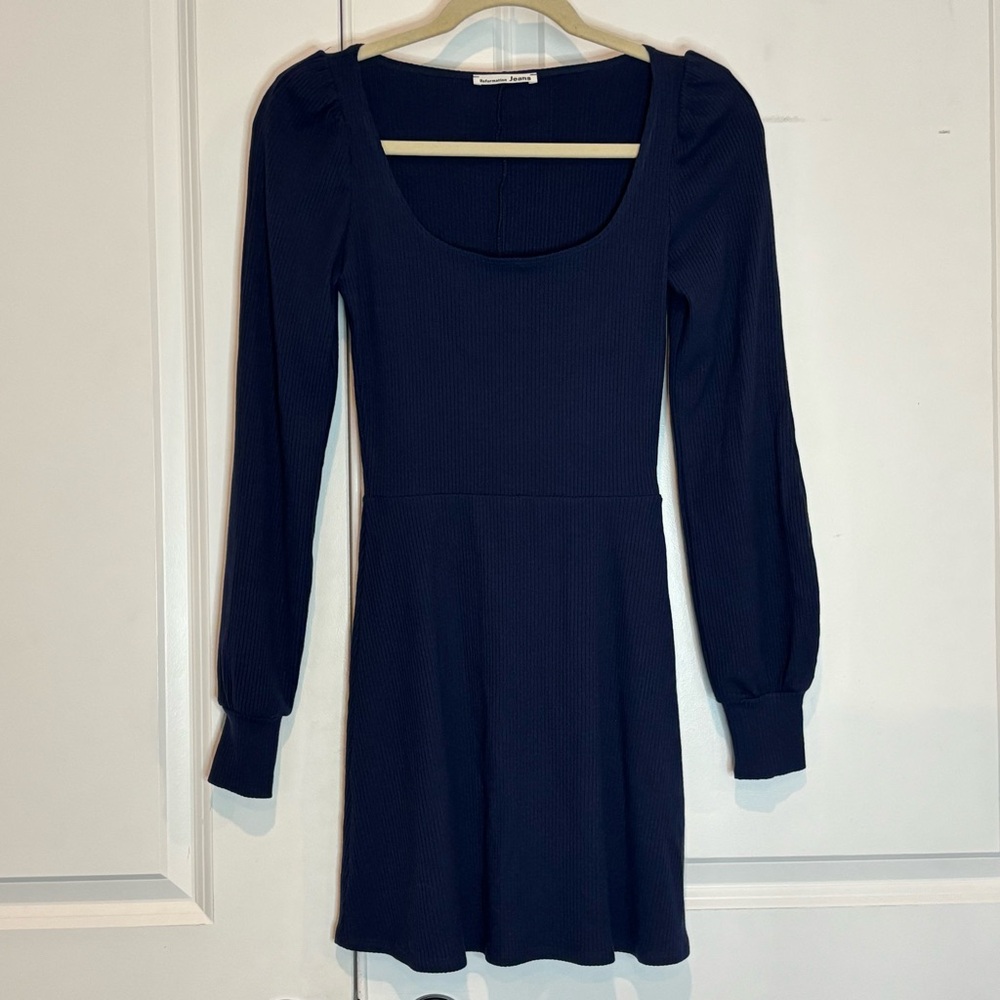 Reformation Navy Long Sleeve Ribbed Mini Dress